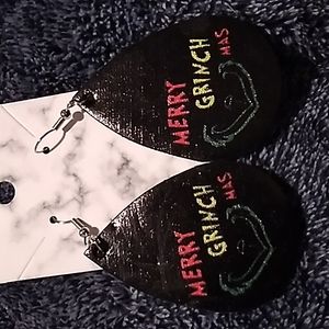 Faux Leather Grinch Christmas Earrings 1.5 x 2.5 Black, Red, Green